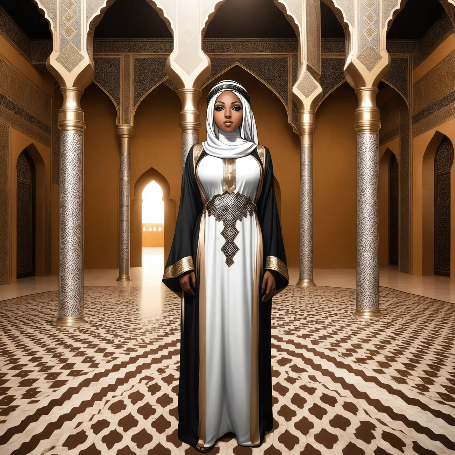 Black Woman Dressed as Arab Sheik in Luxurious Palace