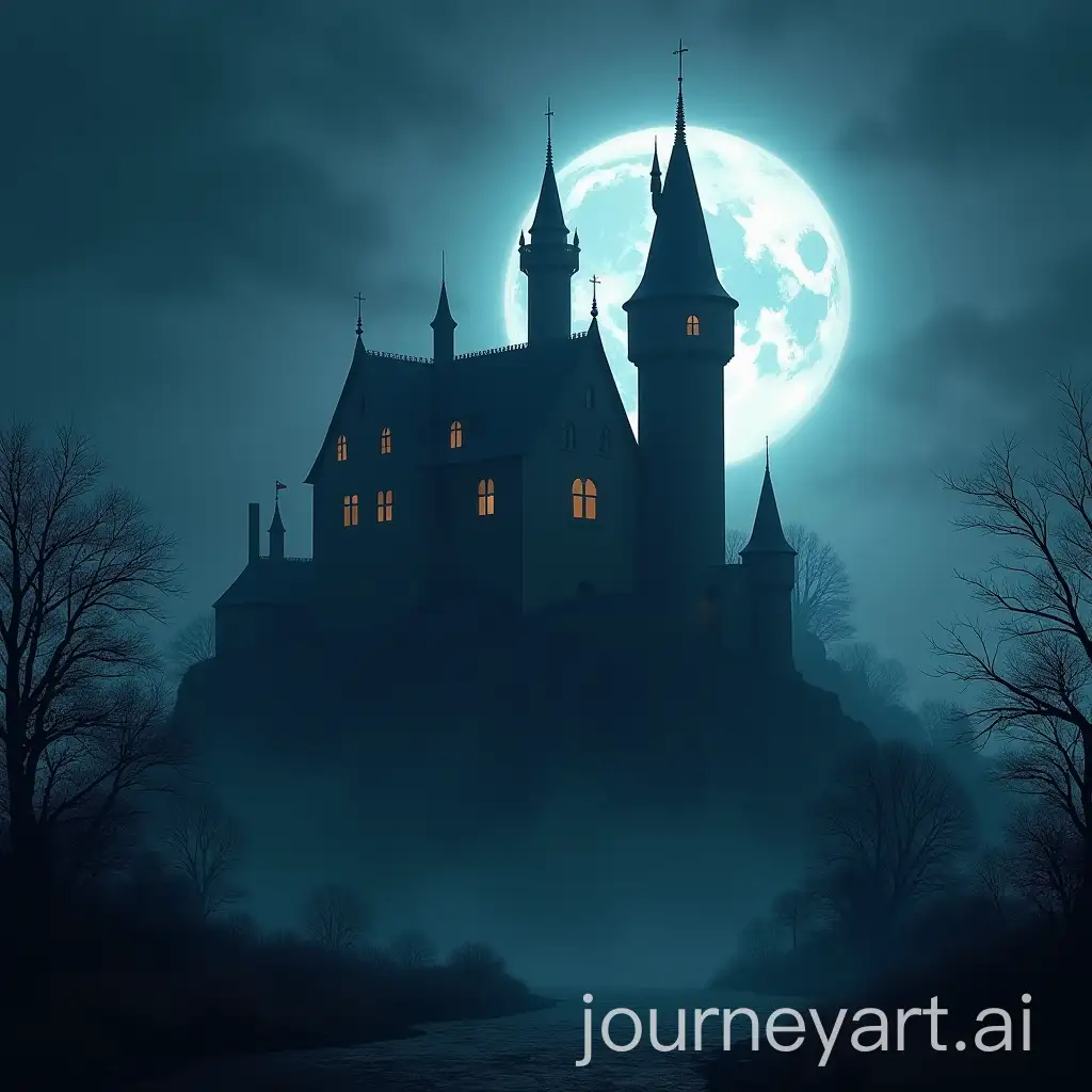 Haunted-Castle-Under-a-Full-Moon-with-Foggy-Night-Atmosphere