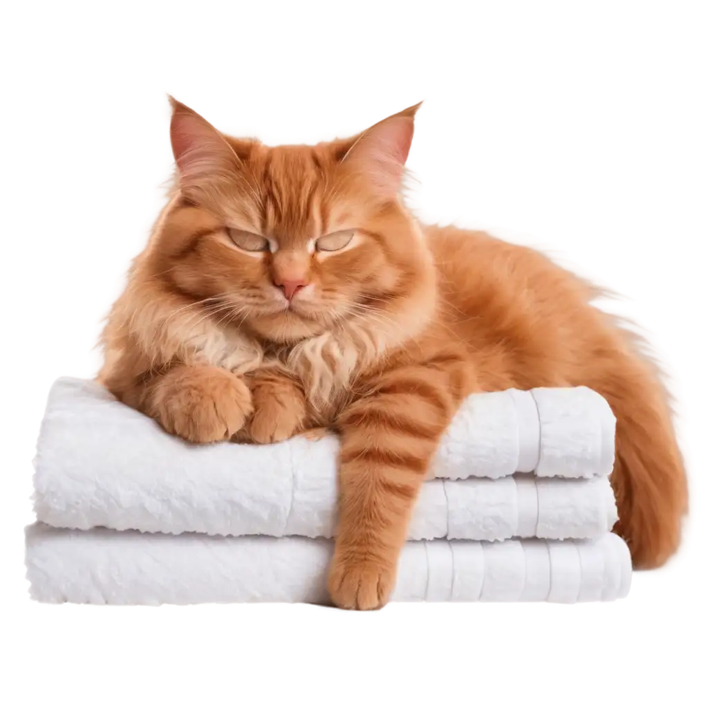 PNG-Image-Usage-ScenariosFluffy-Orange-Cat-on-Freshly-Folded-Towels-HighQuality-PNG-Image-for-Cozy-Aesthetic-Designs