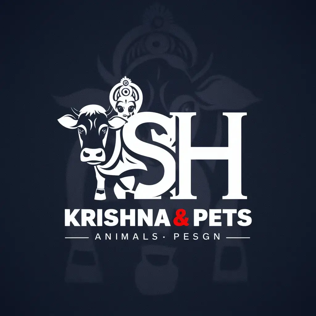 a logo design,with the text "Sh", main symbol:Cow and krishna bhagwan,complex,be used in Animals Pets industry,clear background