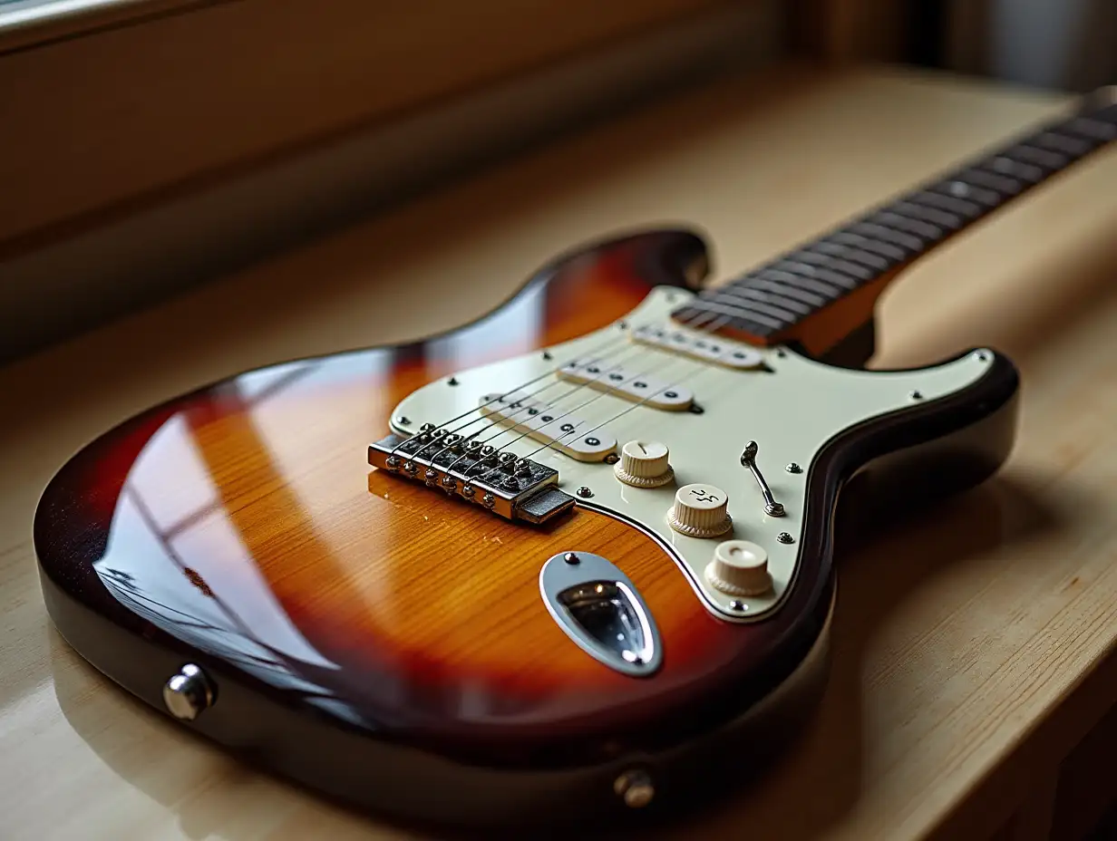 electric guitar of glass on a beautiful table of ivory