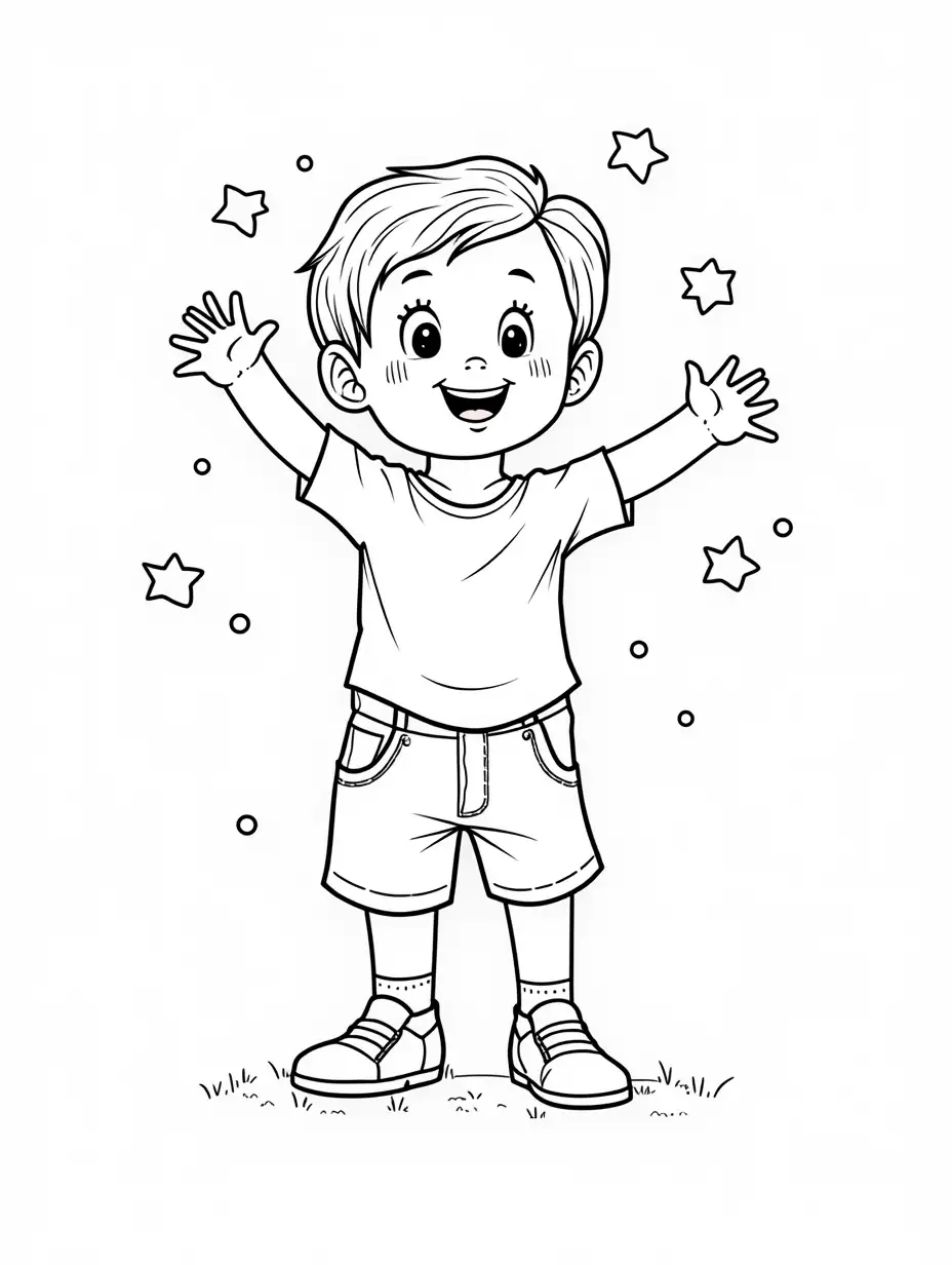 Coloring-Book-Image-of-a-Happy-Child-with-Joyful-Background-Elements