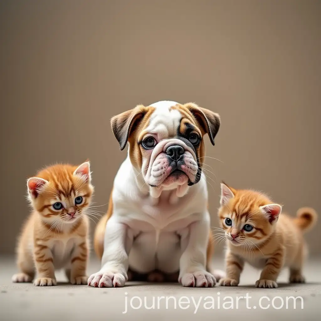 Playful-English-Bulldog-and-Kittens-in-a-Vibrant-Scene