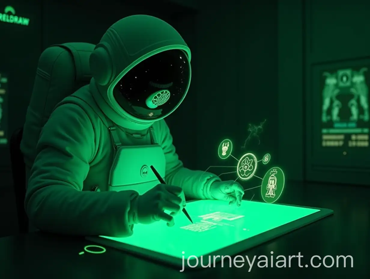Astronaut-Designing-Digital-Art-on-HAI-Image-Prompt-Expansionolographic-Tablet-in-Neon-Green-Light