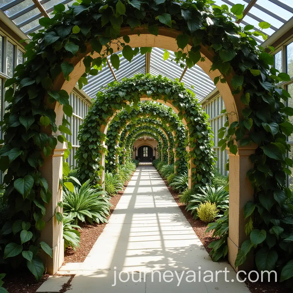 Elegant-Wedding-Ceremony-in-Garden-Hall-with-Arches-and-Lush-Foliage