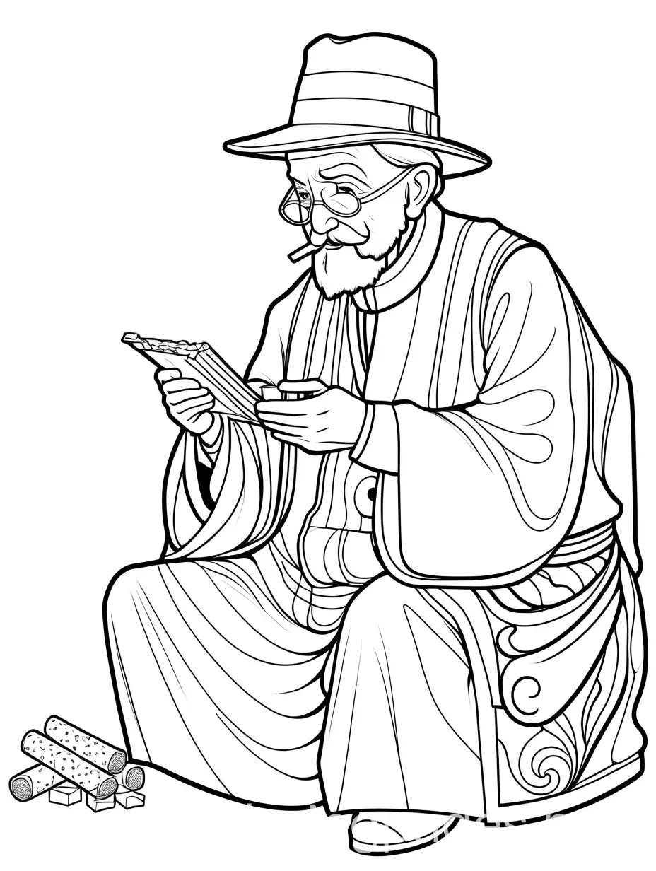 Time-Traveler-Enjoying-Future-Snack-Old-Man-with-Twix-Coloring-Page