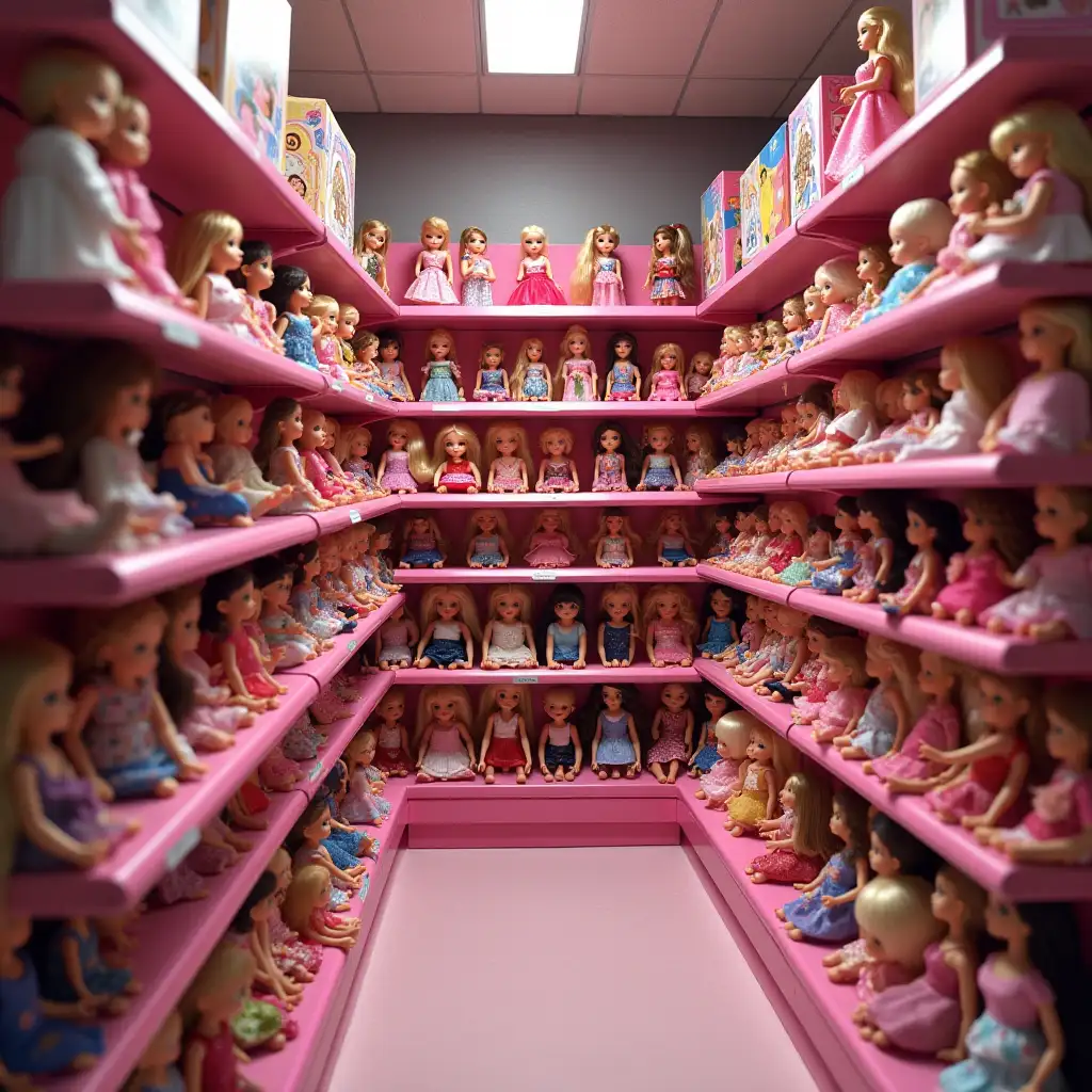 Store-Shelves-Stocked-with-Barbie-Dolls-in-Display