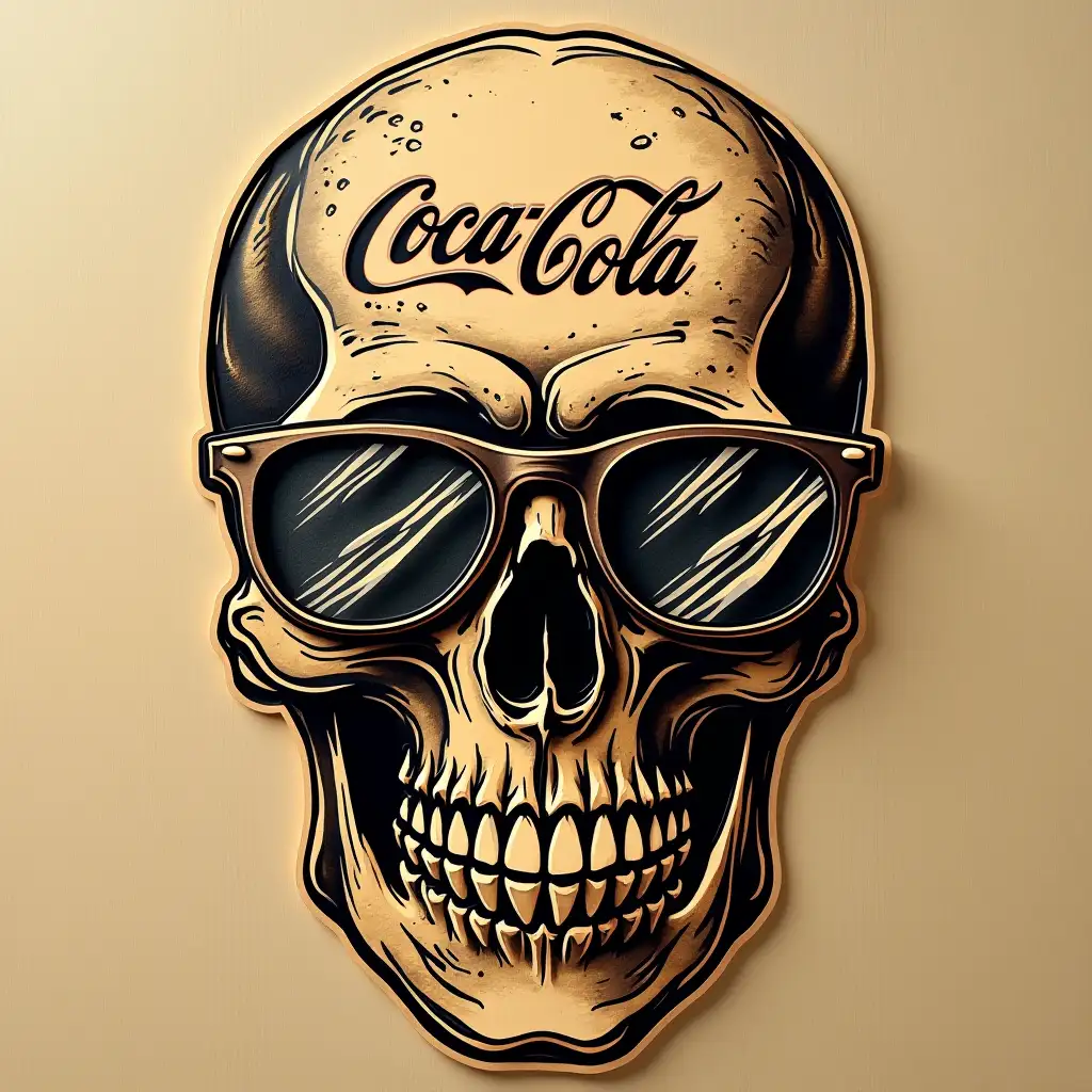 an image for cnc router cutting of a skull with biker glasses that says tatooed on the skull coca cola