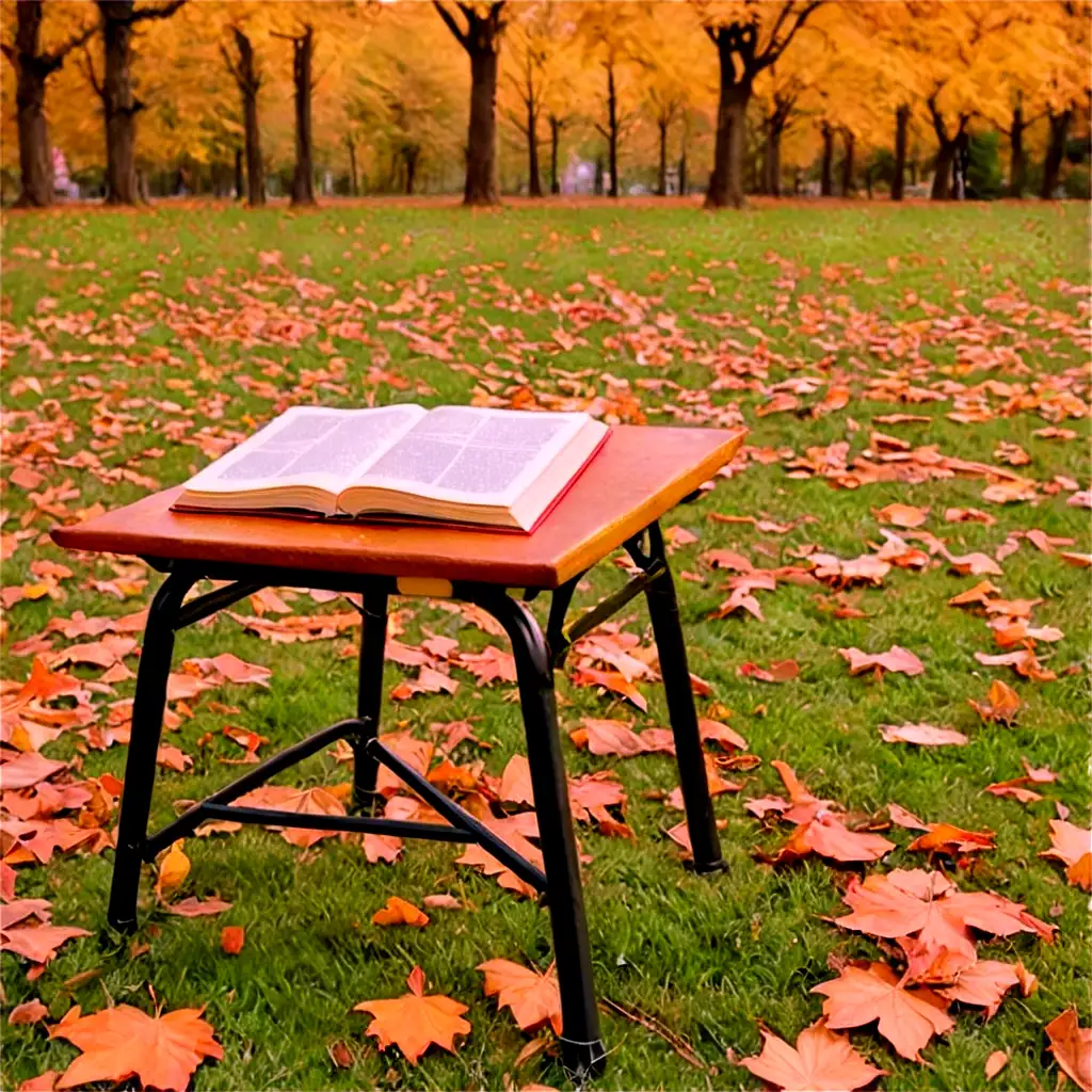 Beautiful-Autumn-Park-Scene-with-Persian-Book-on-Chair-HighQuality-PNG-Image