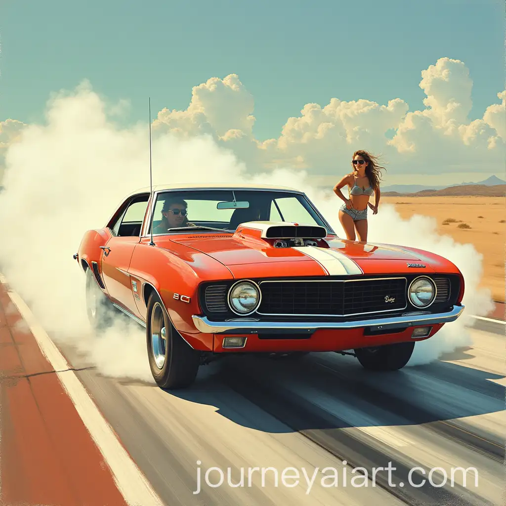 Girl-Starting-Drag-Race-with-Vintage-Sport-Cars