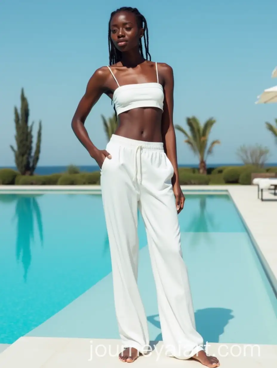 East-African-Model-in-White-Track-Pants-at-Luxury-Poolside-Resort