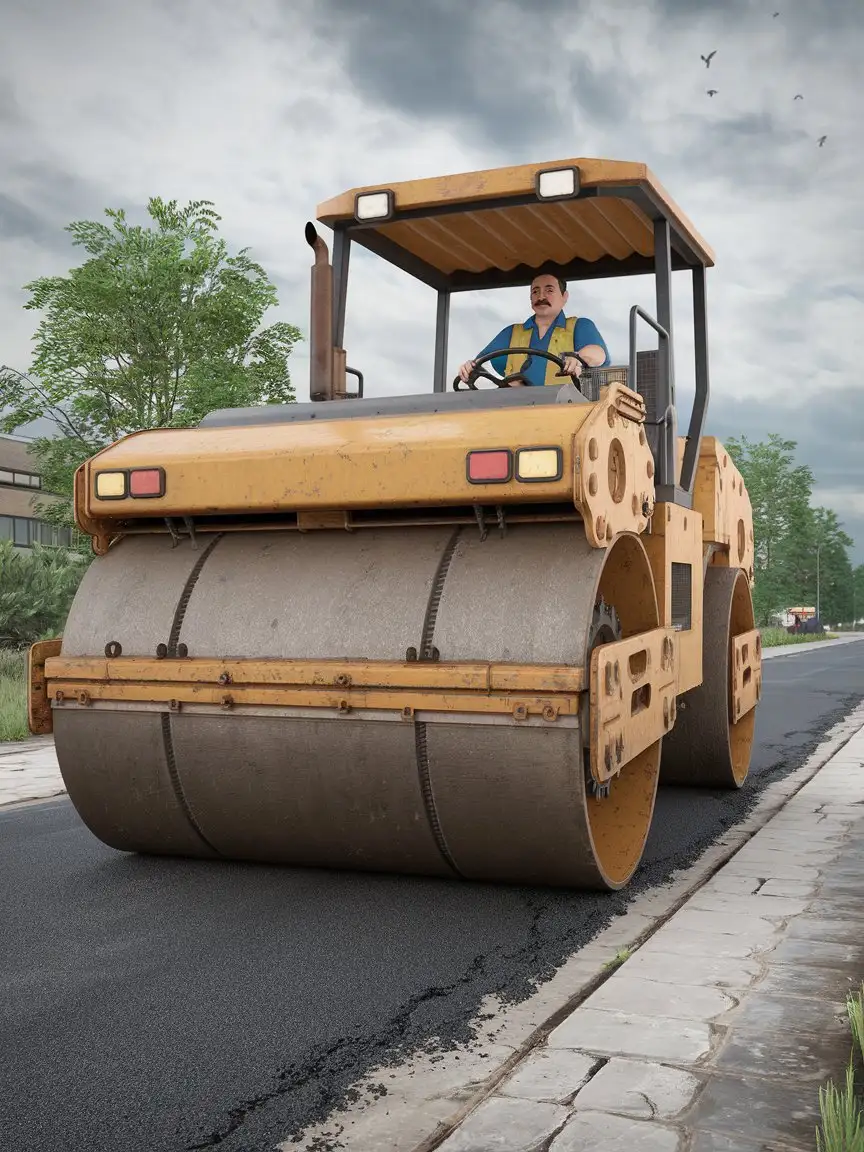 Realistic-Man-Operating-a-Huge-Asphalt-Roller-in-3D