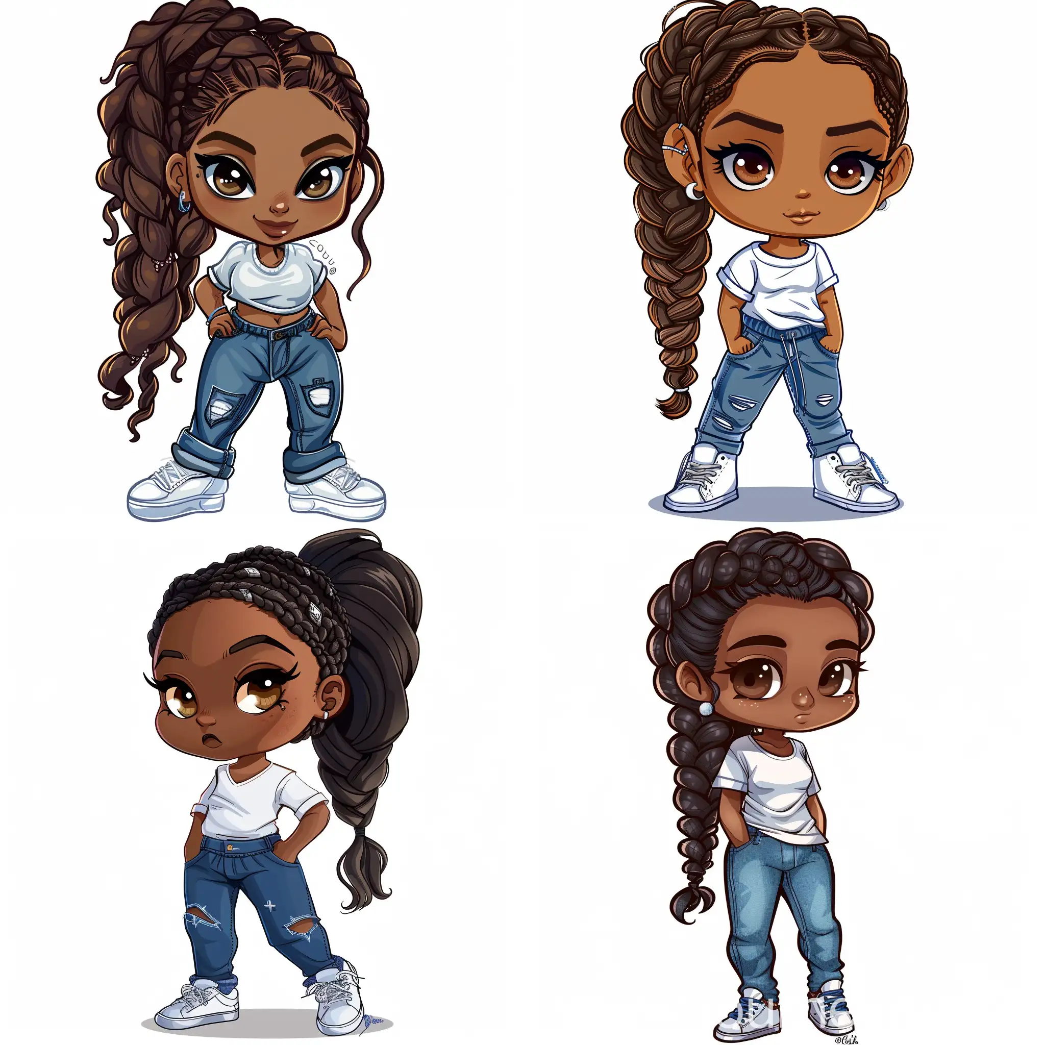 African-American-Chibi-Woman-in-Blue-Jeans-and-White-Shirt-with-Braided-Ponytail