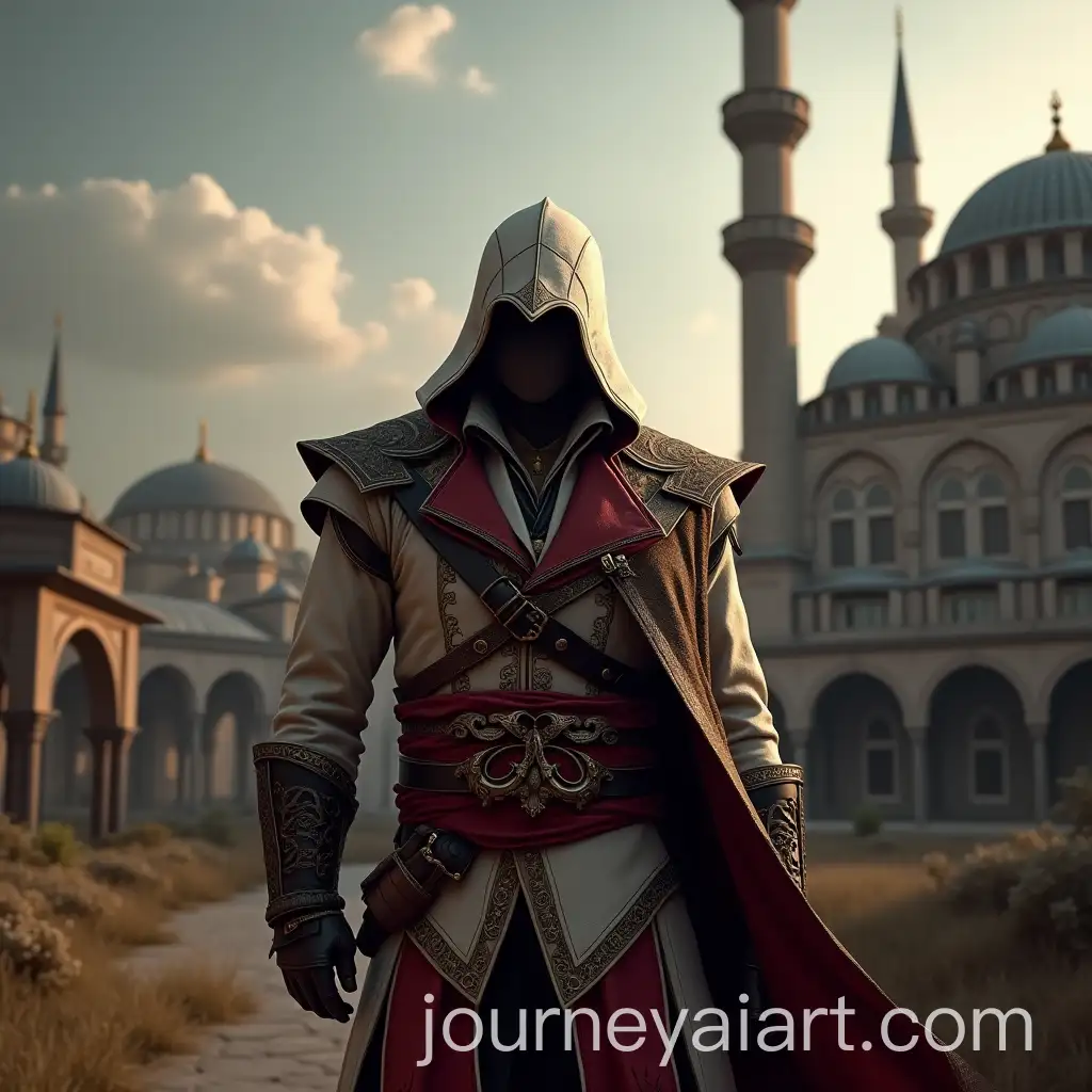 Turkish-Assassins-Creed-Character-in-Ottoman-Empire-with-Islamic-Mosques-Background
