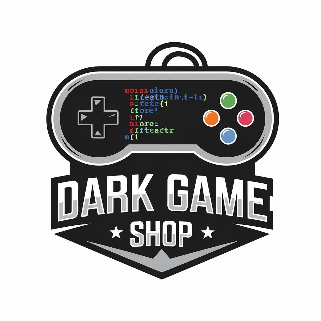 LOGO Design For Dark Game Shop Modern Gamepad Icon with Code Elements