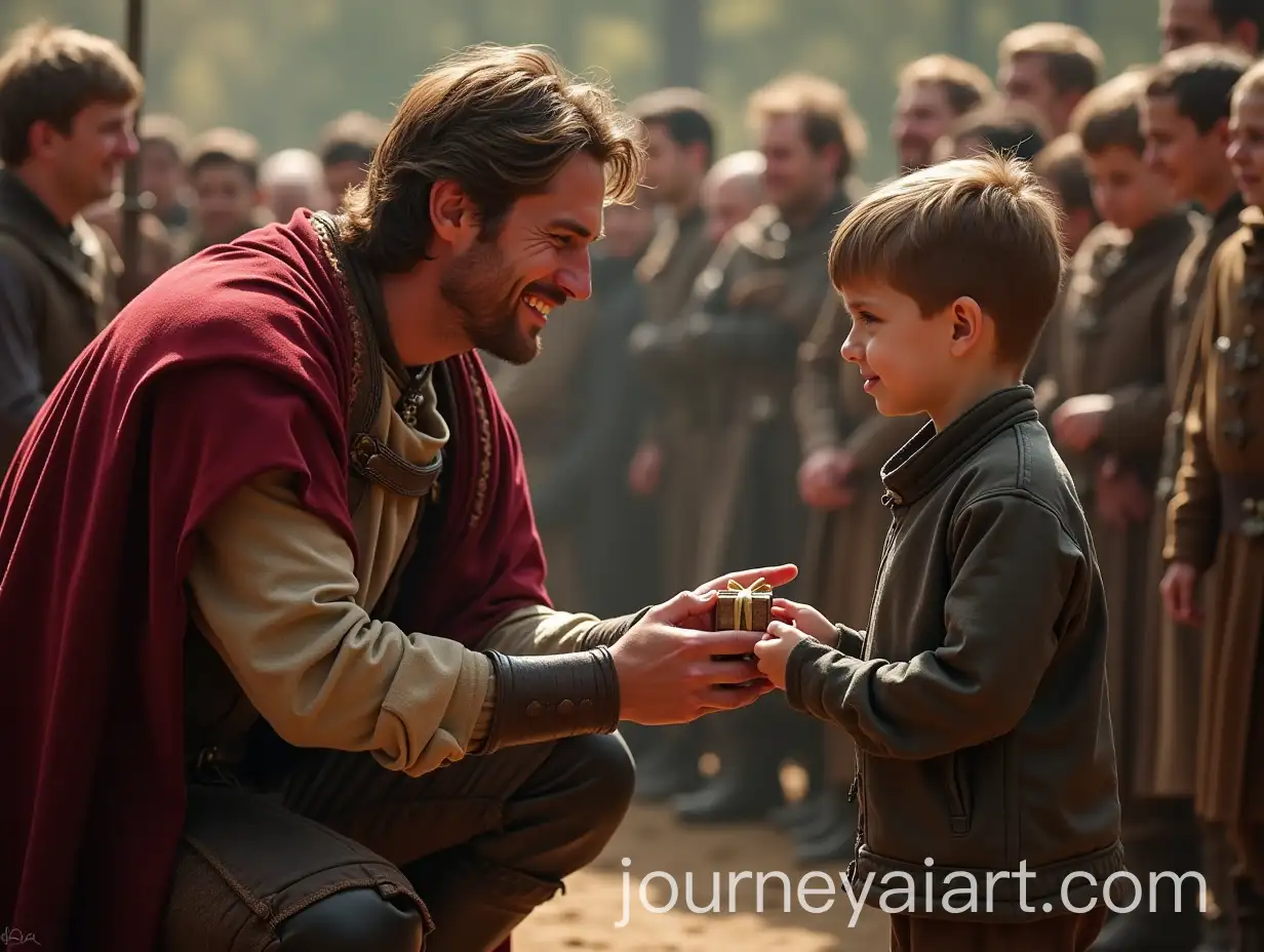 Prince-Arthur-Giving-Gift-to-Young-Boy-in-Crowded-Scene