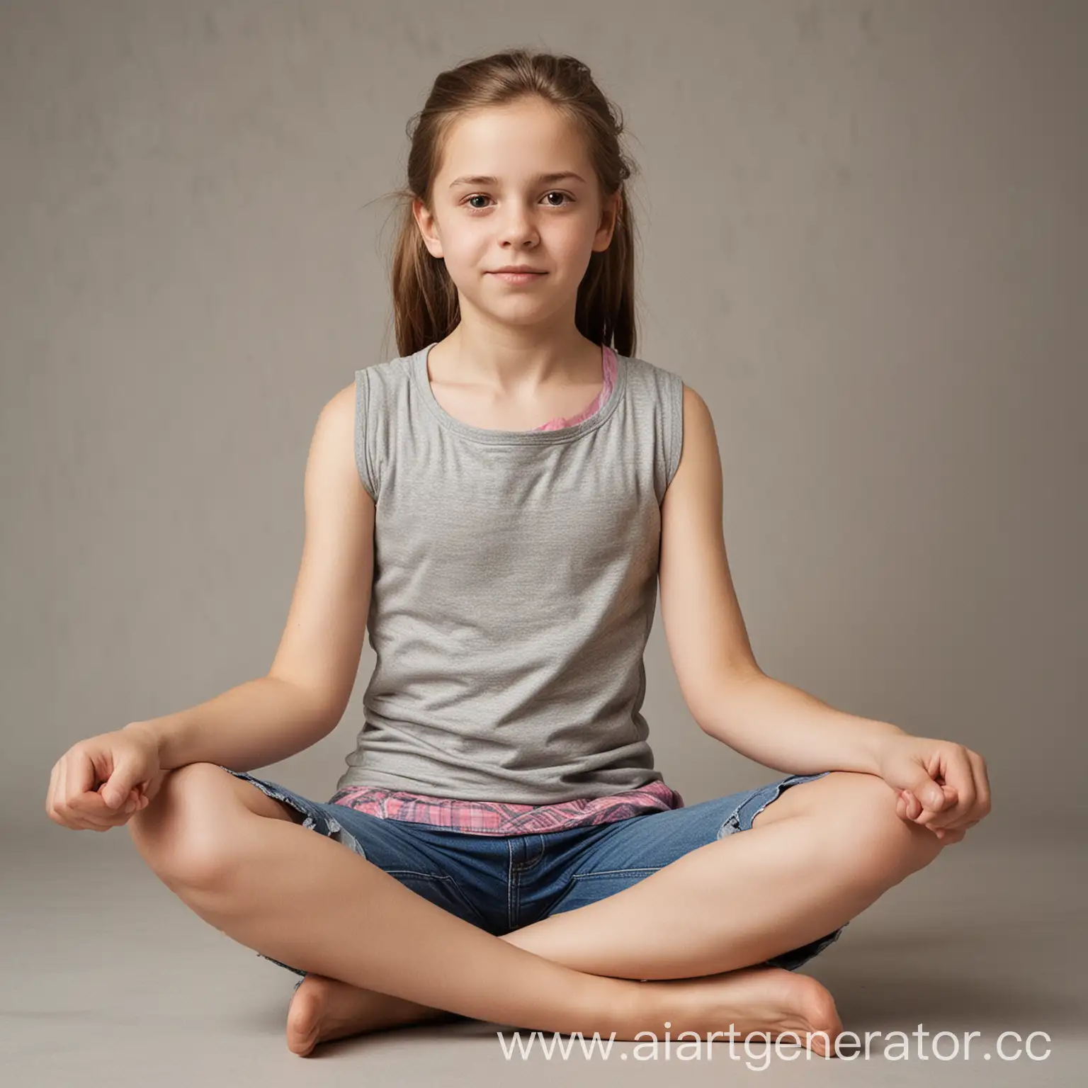 Portrait-of-an-11YearOld-Girl-Sitting-CrossLegged-in-a-Relaxed-Pose