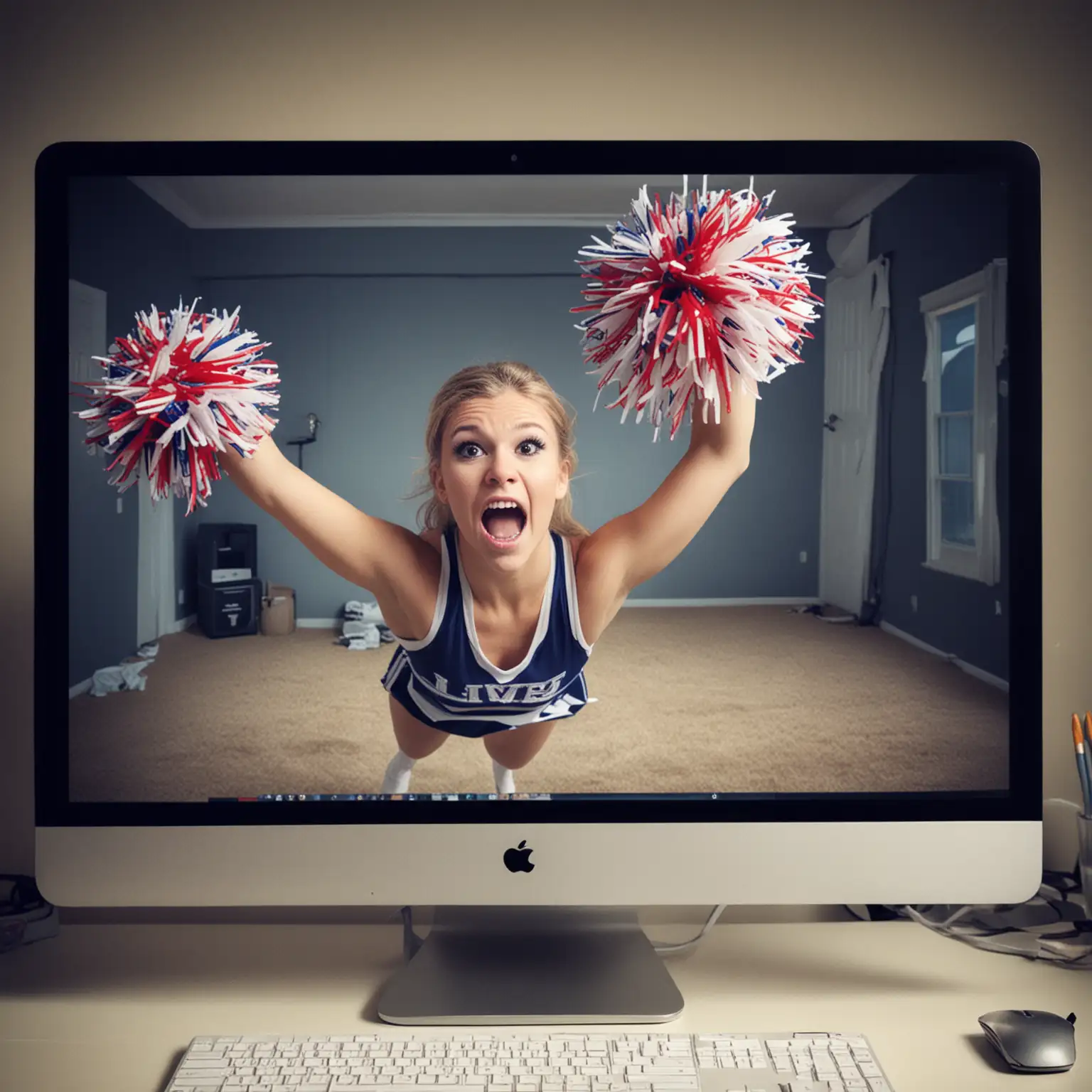 Cheerleader Trapped in Computer Monitor