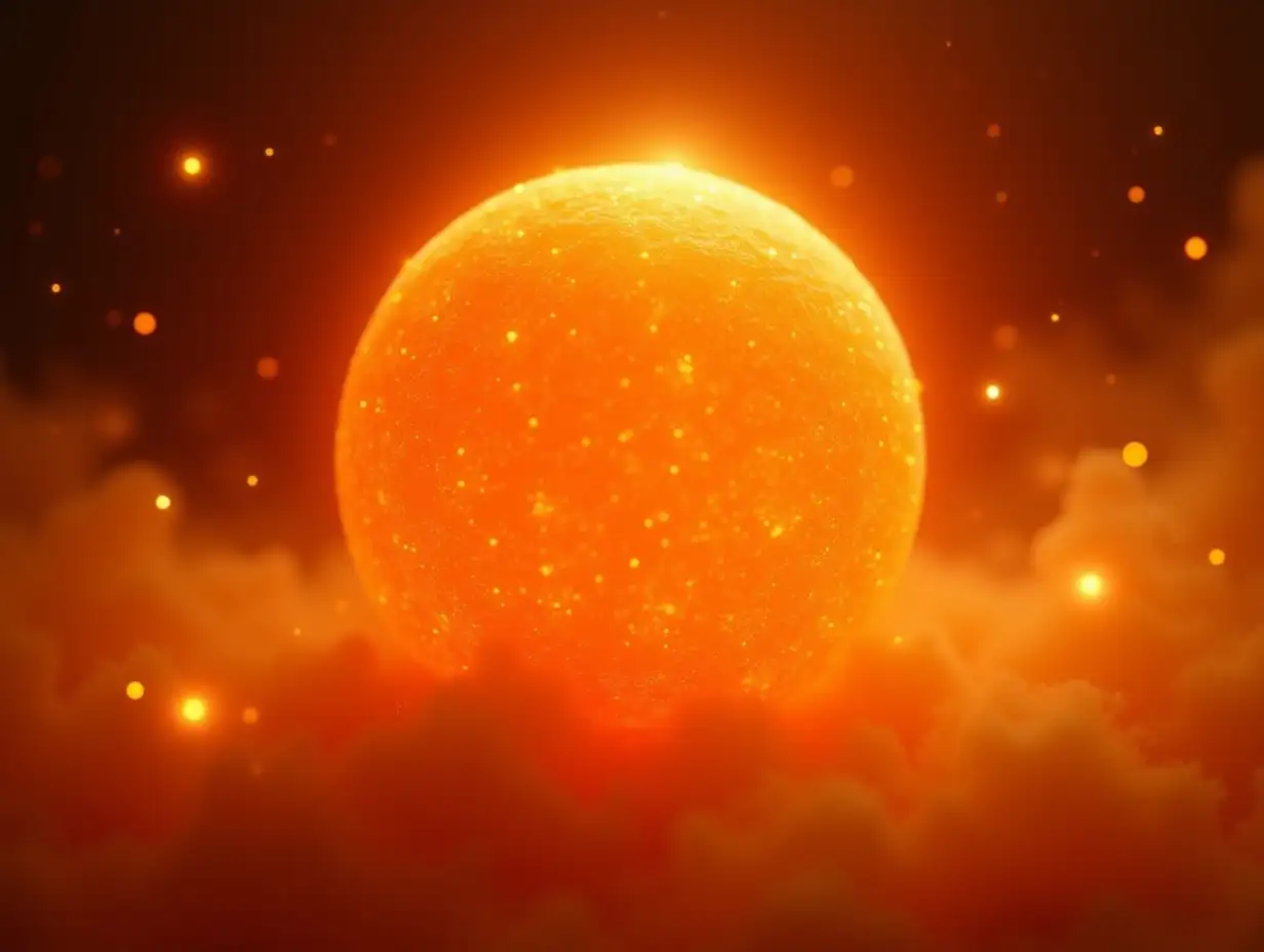 Radiant-orange-glowing-orbRadiant-Orange-Glowing-in-Magical-Mist-with-Golden-Light-and-Sparkling-Stars