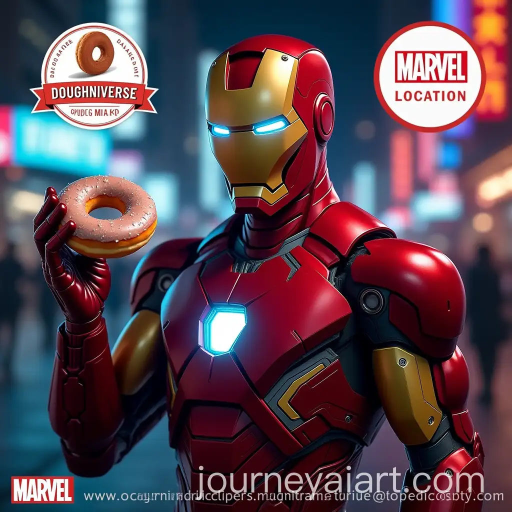 Futuristic-Superhero-in-HighTech-Suit-Holding-a-Glazed-Doughnut-on-a-Neon-City-Street