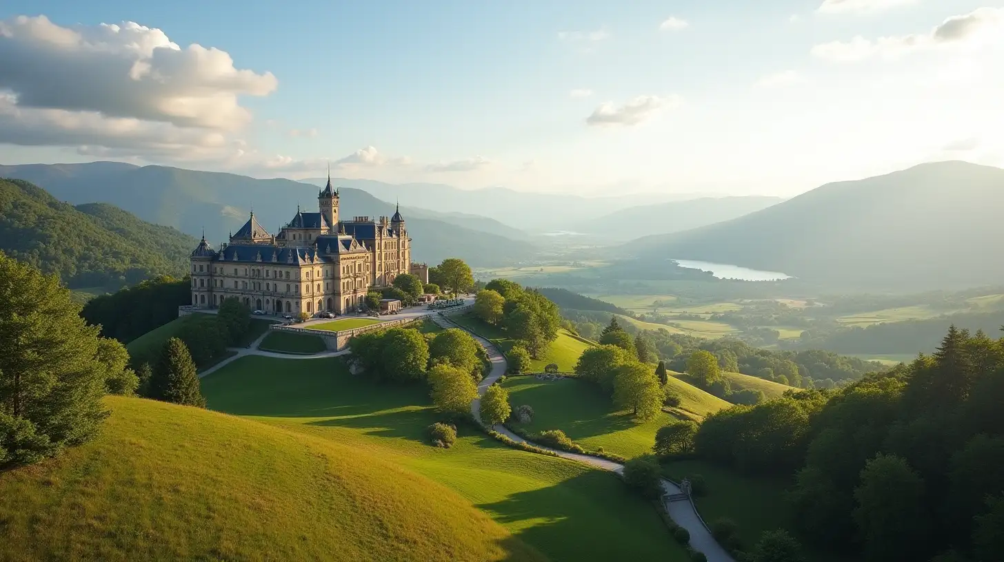 Majestic Palace Surrounded by Rolling Hills and Breathtaking Views