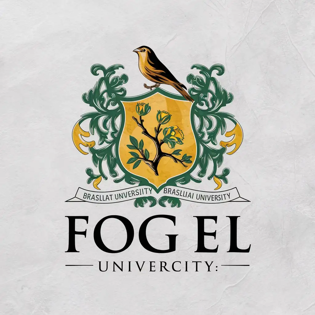 LOGO Design For Fogel University Classical Coat of Arms with Brazilian Robin on Blooming Branch