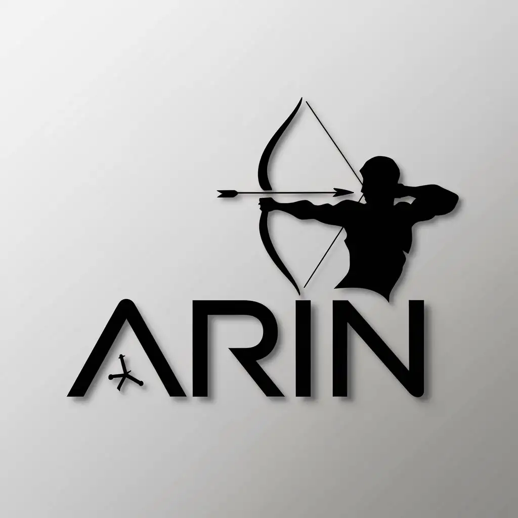 a logo design,with the text "Arin", main symbol:Sagittarius,Minimalistic,clear background