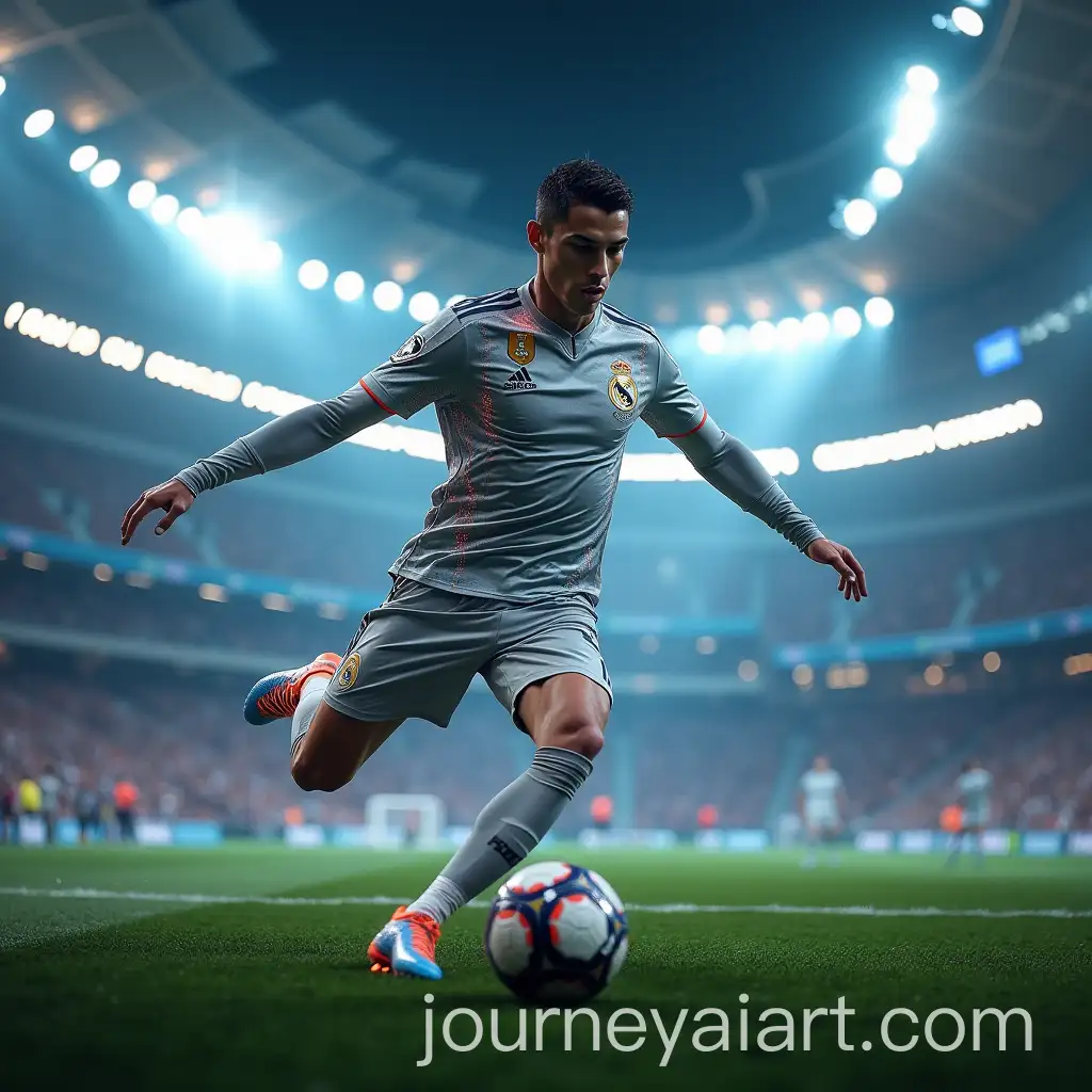 Cristiano-Ronaldo-in-Futuristic-Silver-Football-Uniform-Kicking-in-SciFi-Stadium