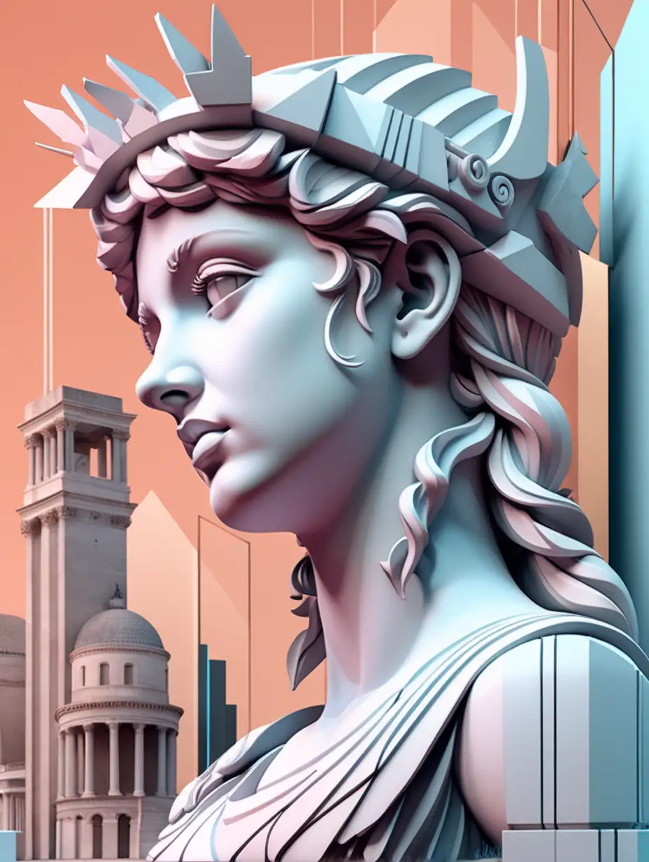 3D Graphic of Roman Goddess with Geometric Urban Emotion