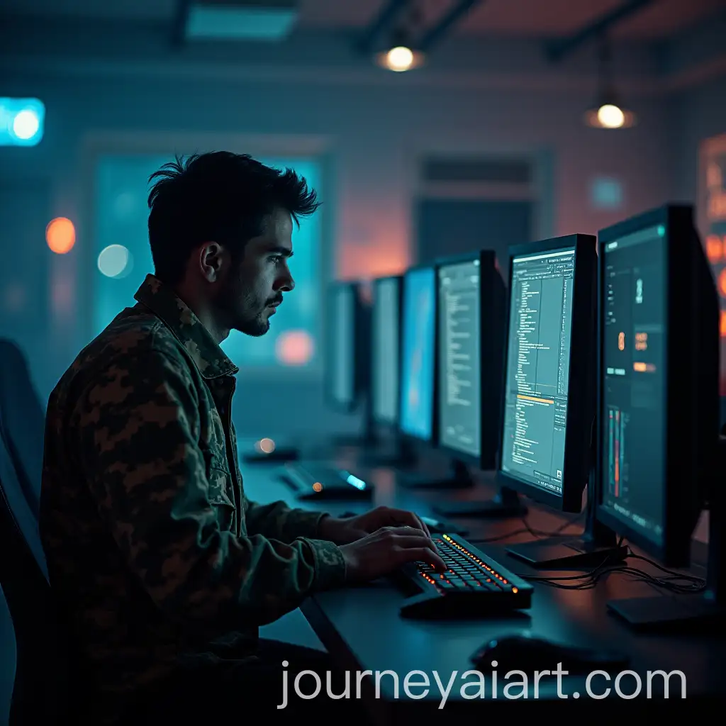 Soldier-Integrating-with-Computer-for-Technological-Planning