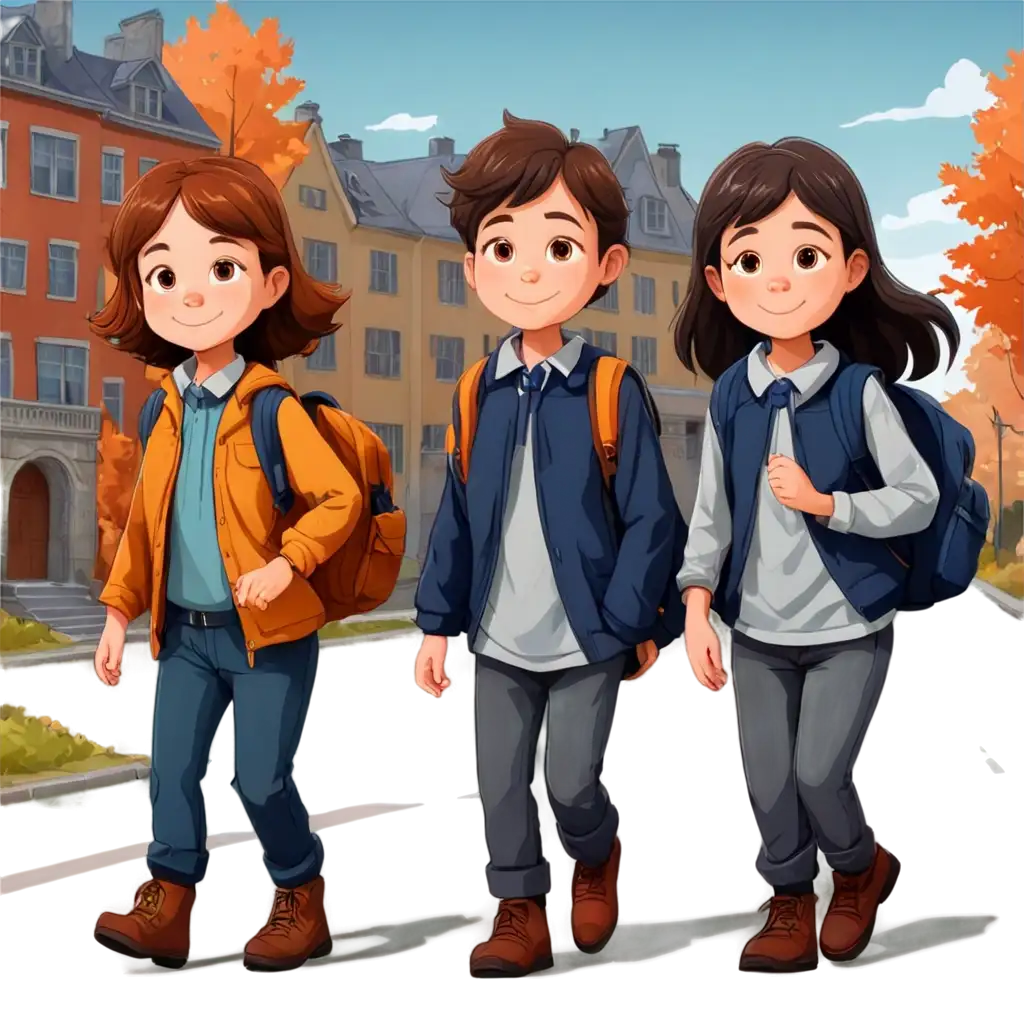 Cartoon-Children-in-Fall-PNG-Image-of-Children-with-Backpacks-and-School-Uniforms