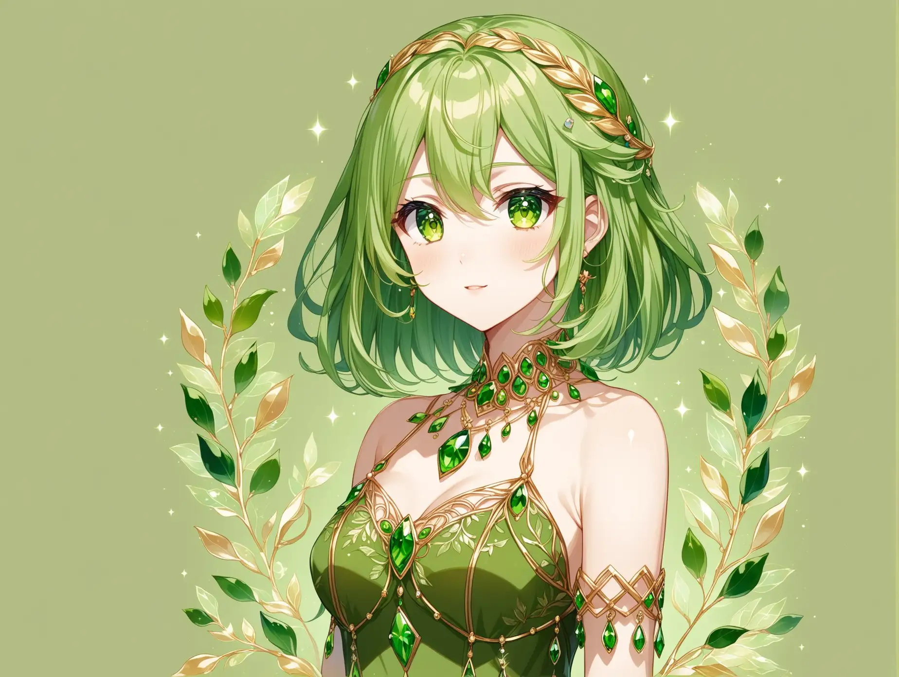 Anime-Female-Character-with-Green-Hair-and-JewelEncrusted-SemiTransparent-Dress