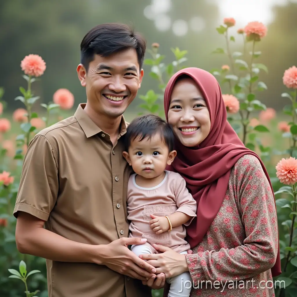Family-Portrait-with-Indonesian-Father-Mother-in-HijabFamily-portrait-with-hijab-and-Blooming-Flowers