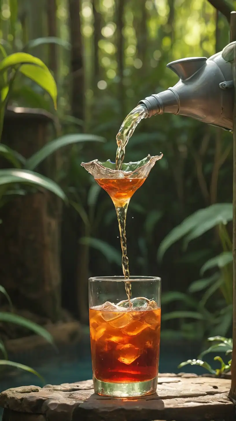 Glass Spa Drink on Spout in Natural Habitat