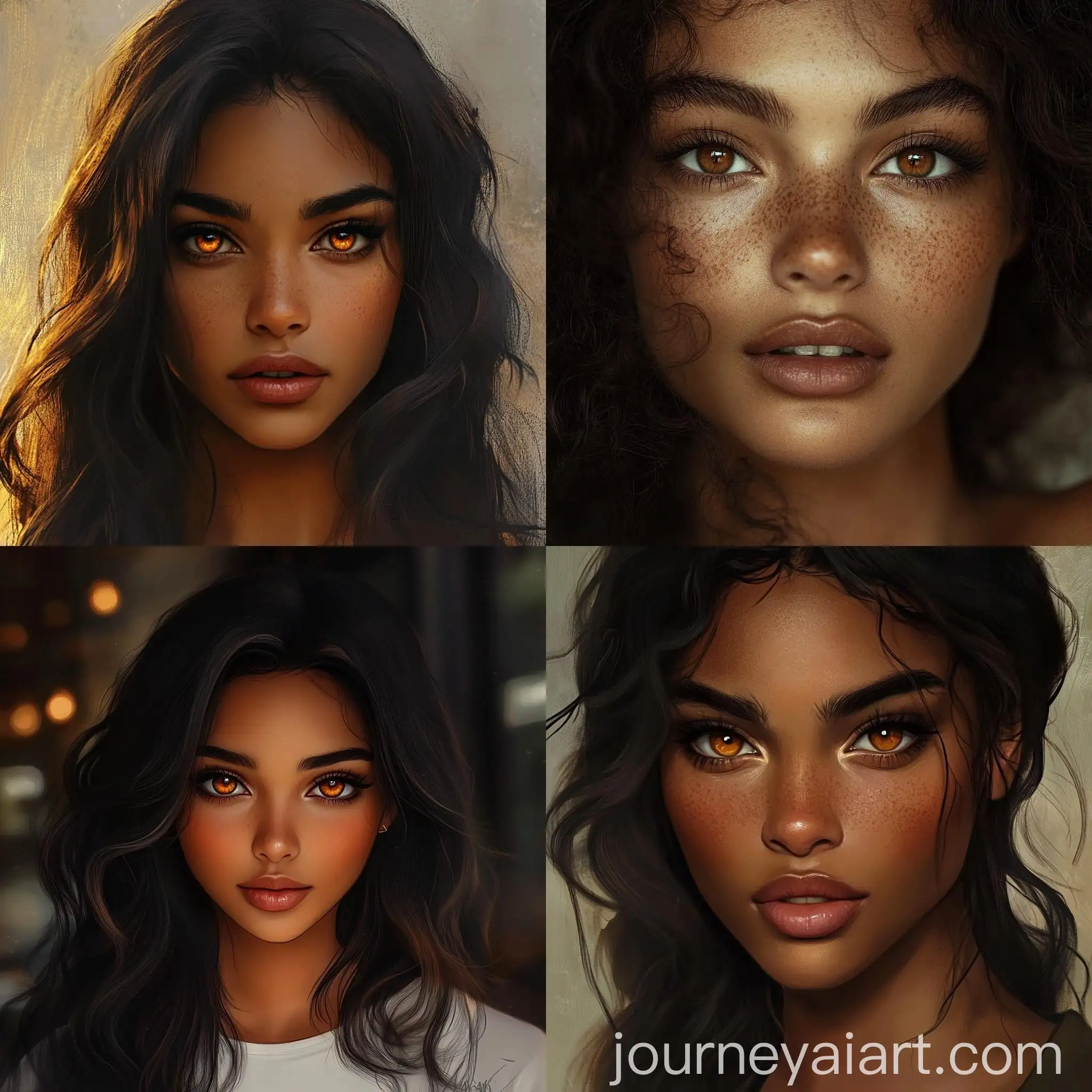 Portrait-of-a-LightSkinned-Black-Woman-with-Amber-Eyes-and-Wavy-Brown-Hair