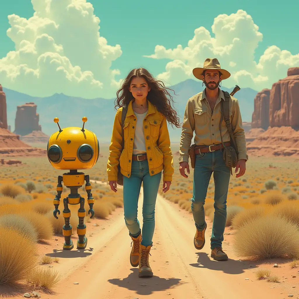 An orphaned teenage girl travels through the retrofuturistic American West after the apocalypse, along with a yellow toy robot and a bizarre tramp in search of her younger brother