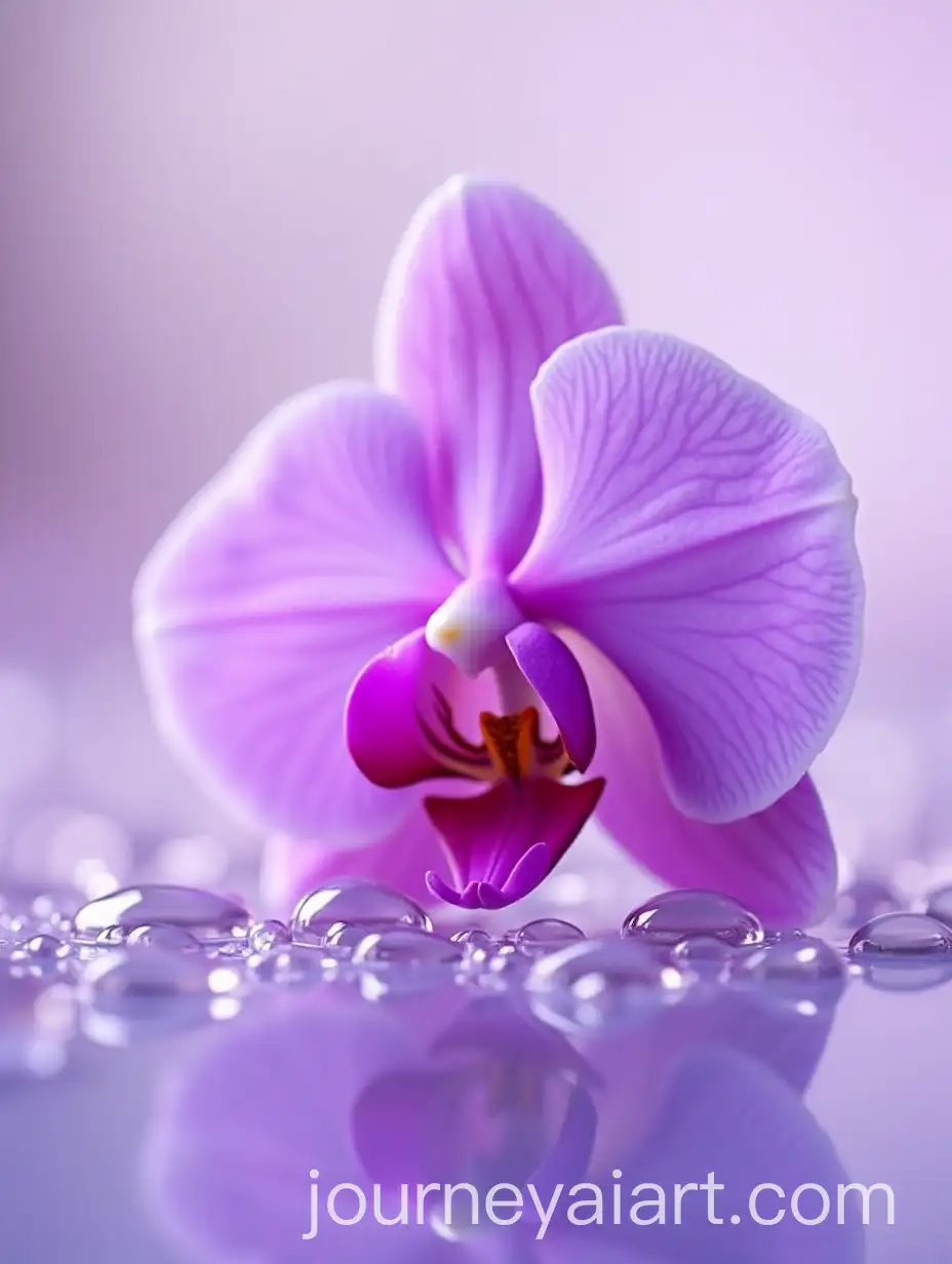 Closeup-of-Purple-Orchid-with-Water-Droplets-on-Reflective-Surface