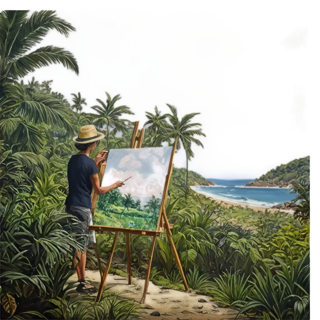 PNG-Image-Usage-ScenariosArtist-Painting-a-Tropical-Landscape-HighQuality-PNG-Image-for-Creative-Use