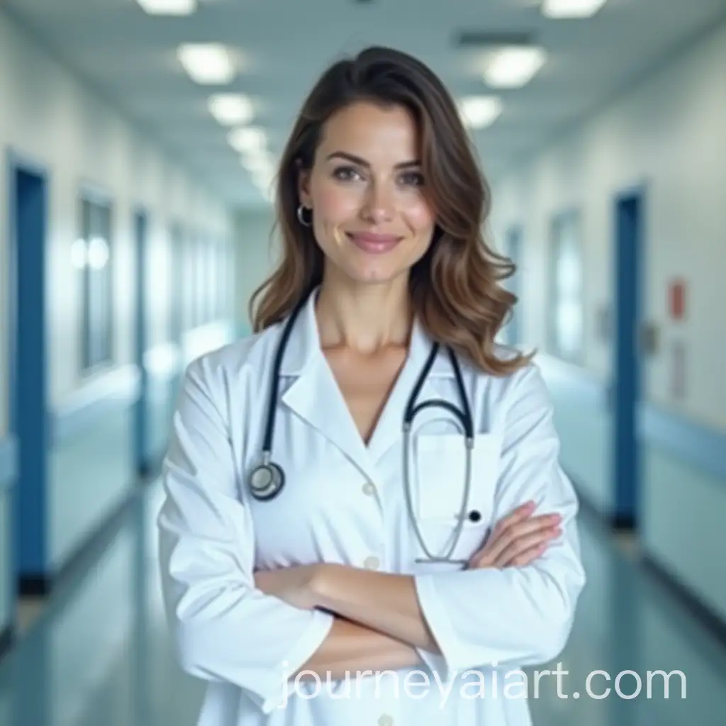 Confident-Female-Doctor-Posing-in-Hospital-Attire