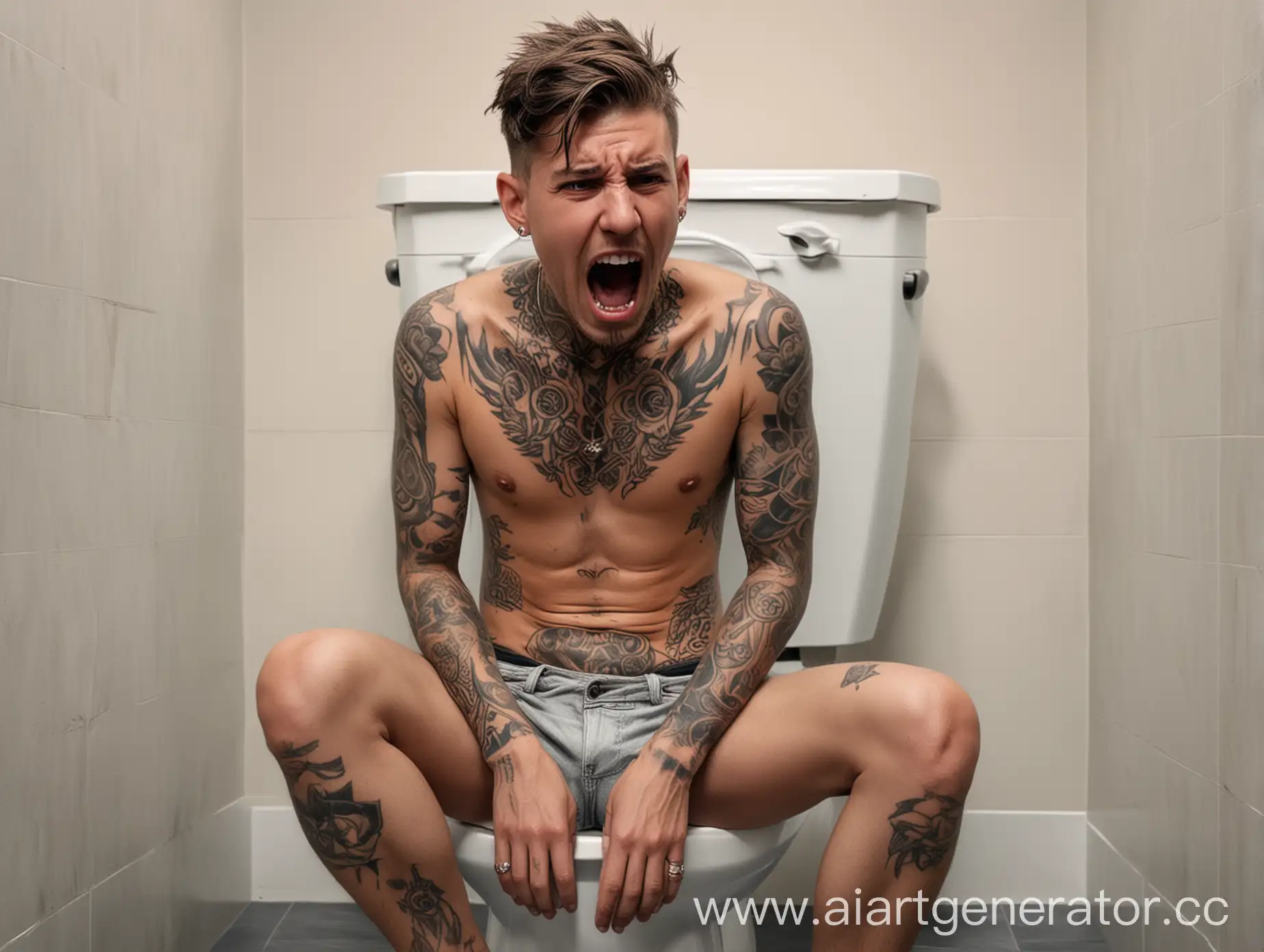 Man-with-Tattoos-Straining-on-Toilet-Realistic-Scene