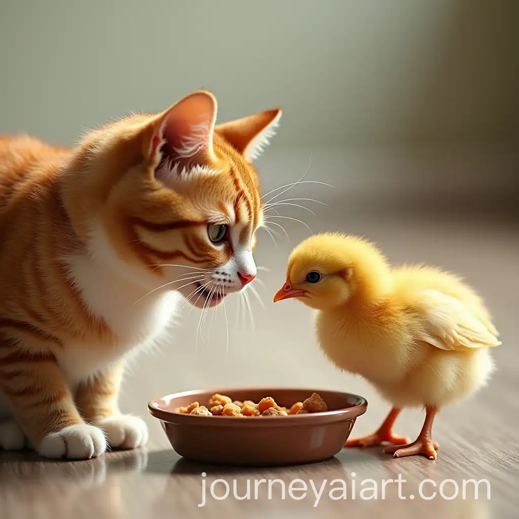 AI-Art-Prompt-ExpansionCat-Feeding-Chick-with-Quiet-Chicken-Eating-Together