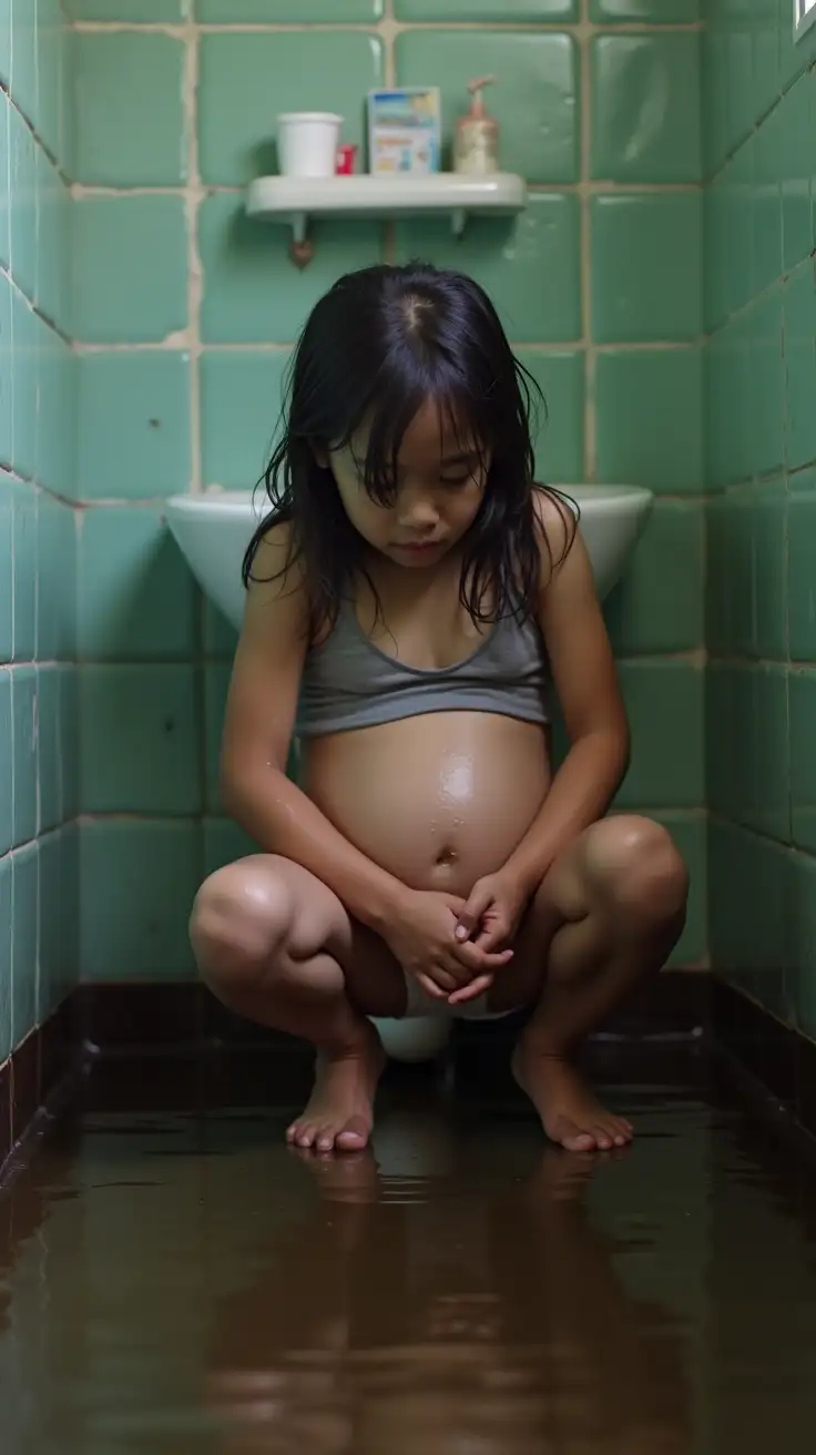 Confused-Pregnant-Schoolgirl-Crouching-in-Wet-Bathroom