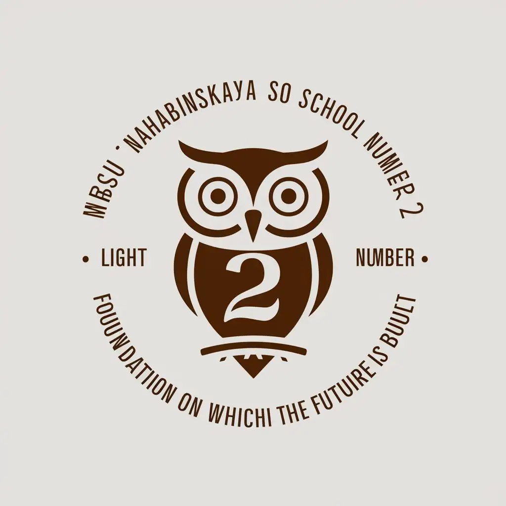 a vector logo design,with the text "MBSU 'Nahabinskaya SO School number 2' - foundation on which the future is built", main symbol:owl, light,Moderate,be used in Education industry,clear background