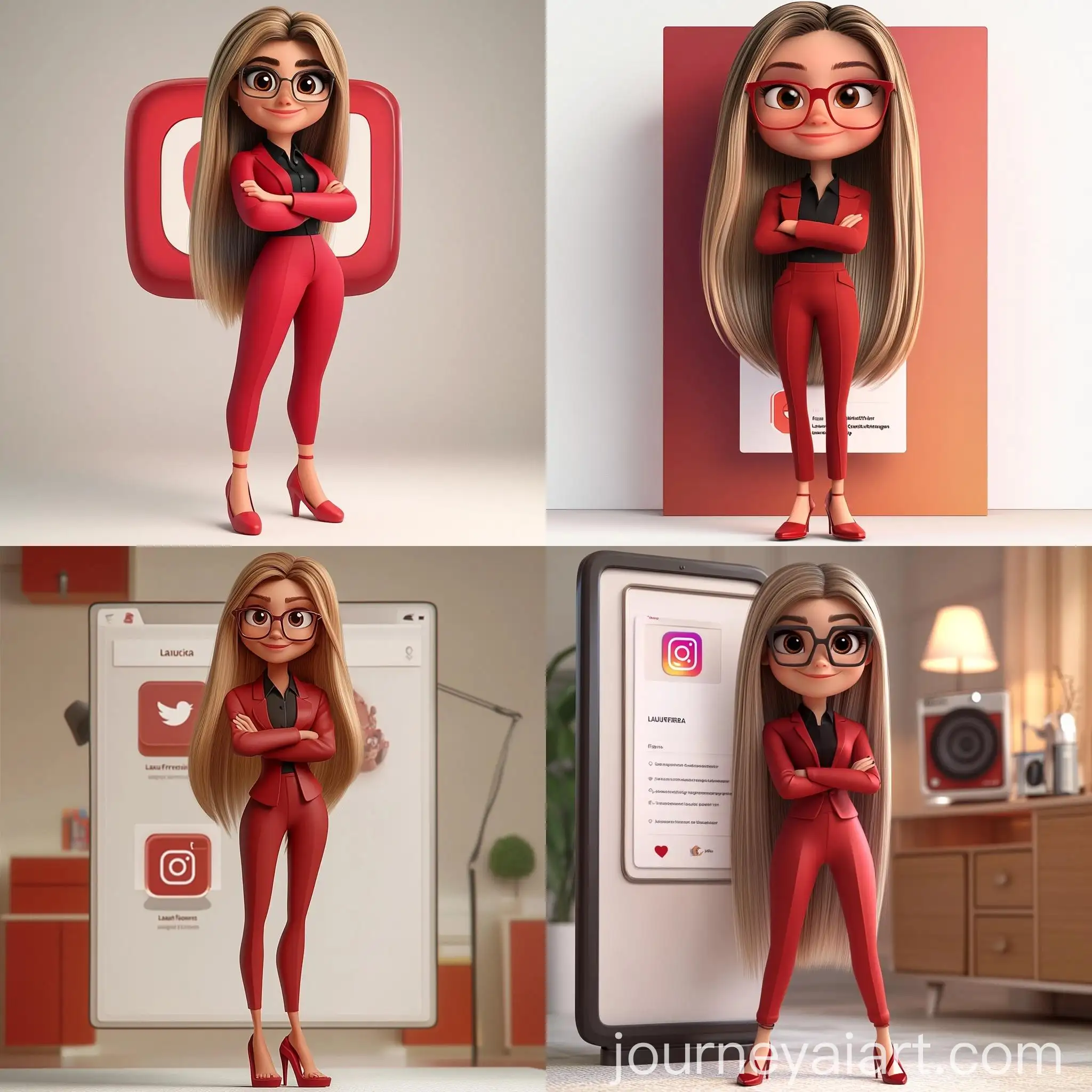 Cute-Girl-in-Red-Suit-with-Instagram-Logo-Background