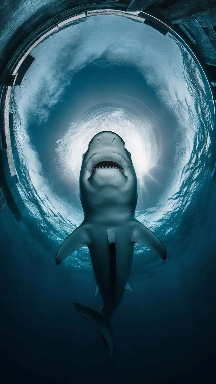 Underwater-Photograph-of-Tiger-Shark-Silhouetted-Against-Sunburst-Surface