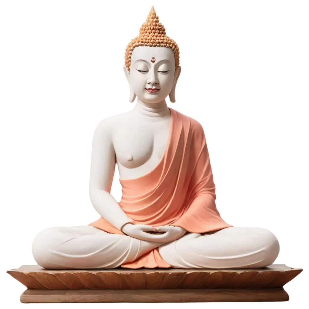 Buddha-Statue-PNG-A-Serene-White-and-Orange-Icon-on-a-Pink-Lotus