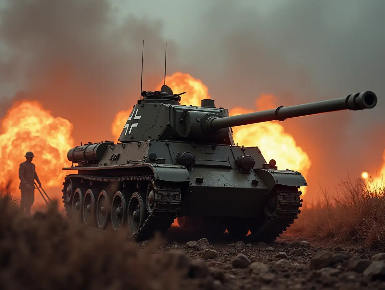 Please generate a realistic photo of a German Panzer tank opening fire on the battlefield.