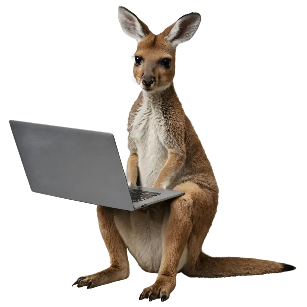 a kangaroo sitting next to a laptop