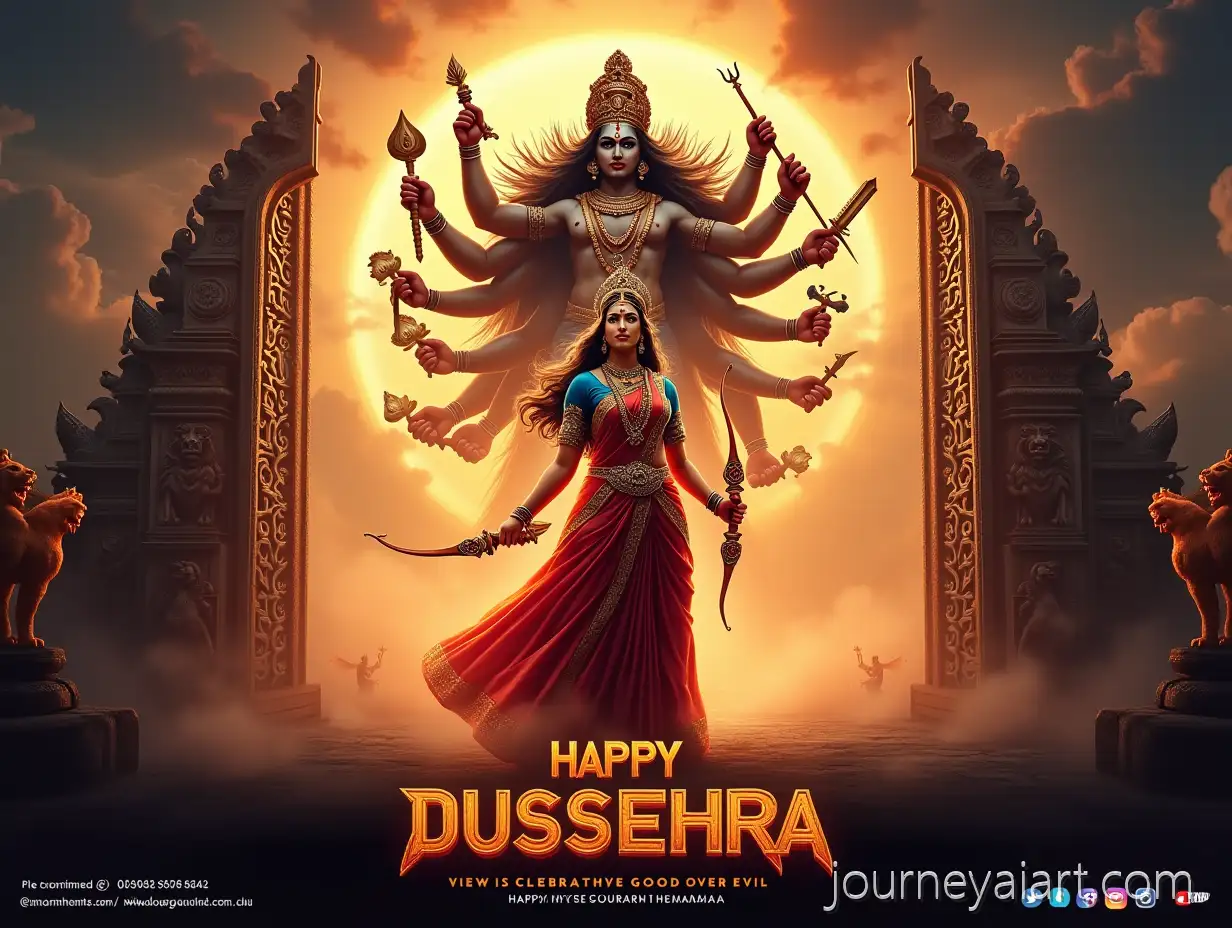 Goddess-Durga-Battling-MultiArmed-Demon-in-Vibrant-Mythological-Scene-for-Dussehra-Celebration