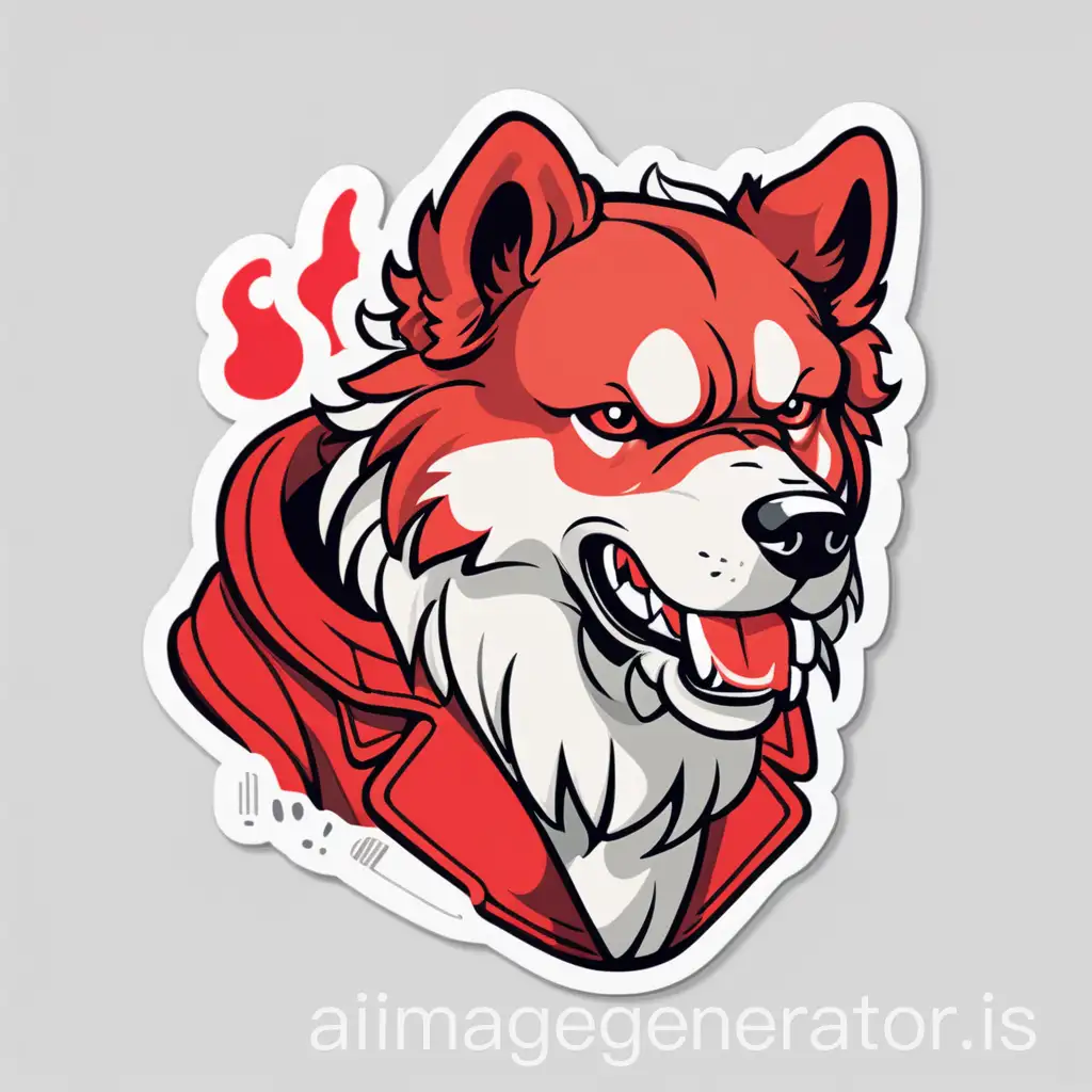 Sticker style, coat color is bright red of fierce dog image